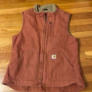 Carhartt Vest Washed Red Sherpa-Lined Zip Front Women’s Size Large